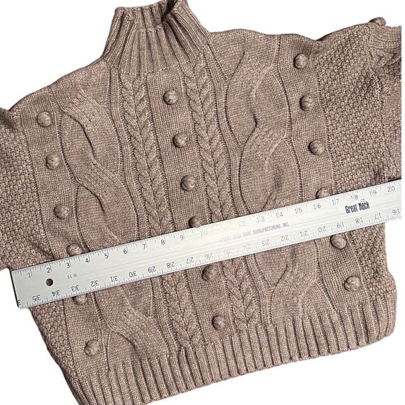 Blank NYC Sweater WMNS XS Beige Crop Cable Knit Mock Neck Pom Pom Holiday 3D - Picture 5 of 13
